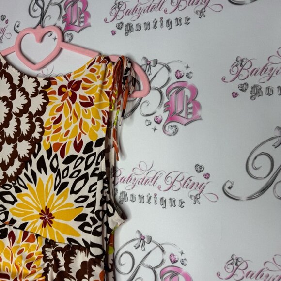 Floral dress cinching ribbon 🎀 tie shoulder stretchy slinky flowers hippie - Picture 10 of 12